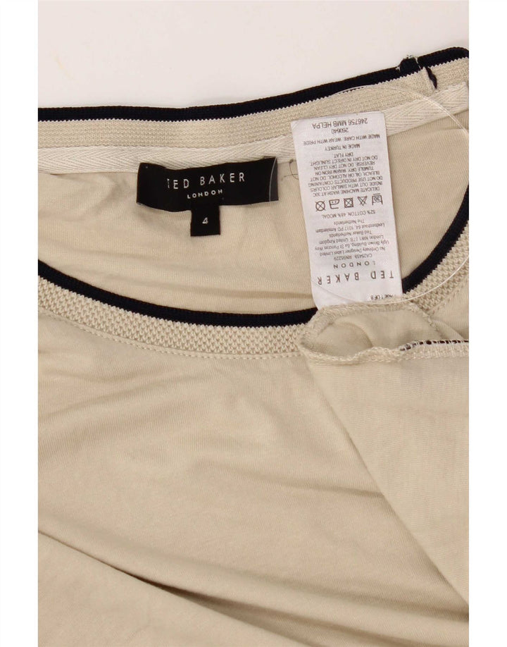 Ted Baker T-Shirt Femme Taille 4 Large Beige Coton