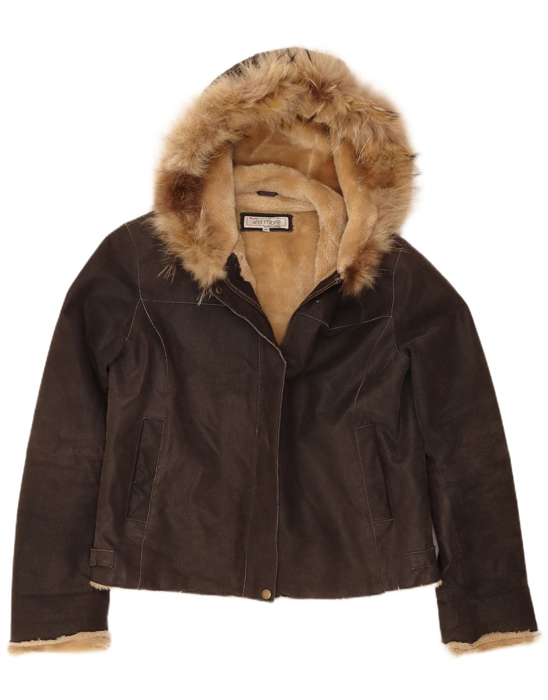 Bata and More Veste à capuche en peau de mouton pour femme IT 46 Grand cuir marron