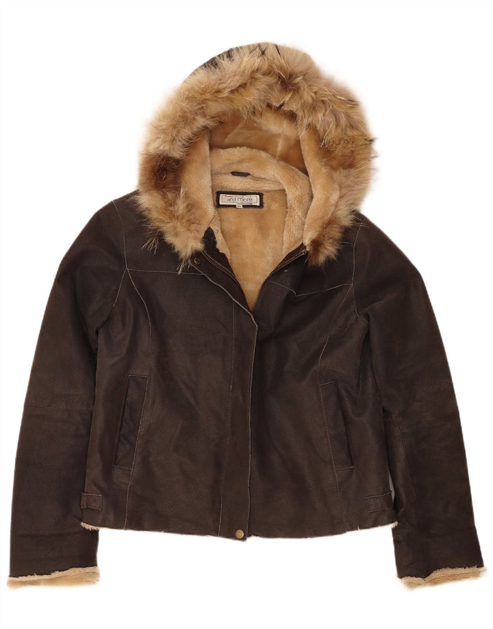 Bata and More Veste à capuche en peau de mouton pour femme IT 46 Grand cuir marron