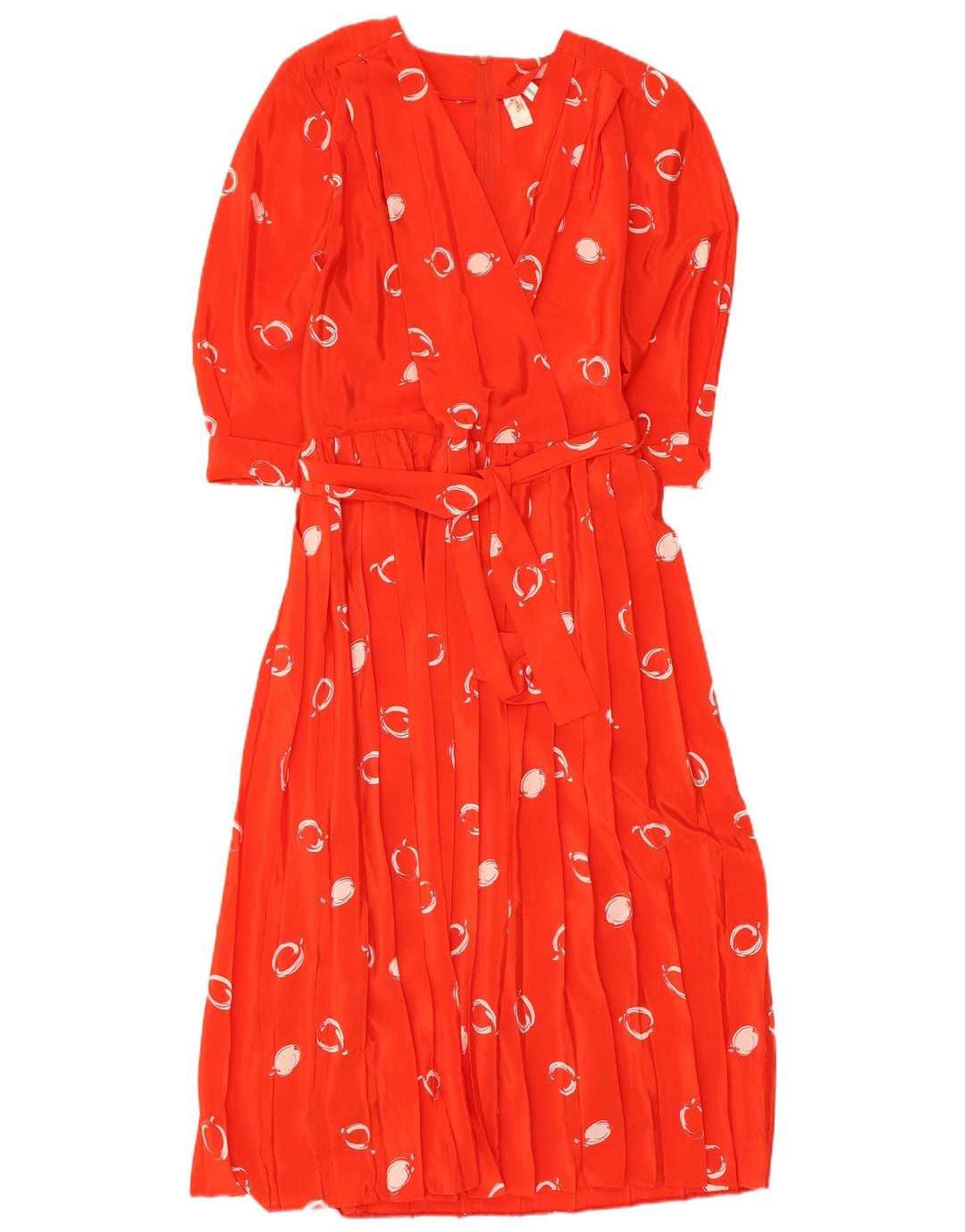 vintage Femmes Motif Abstrait 3/4 Manches Maxi Robe EU 42 Grand Rouge