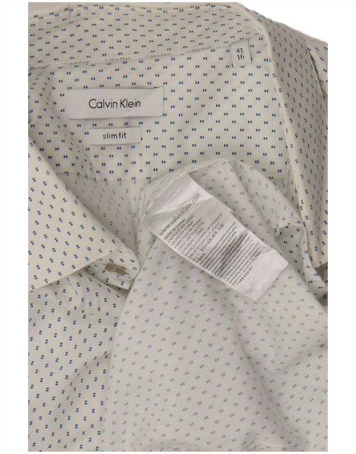 CALVIN KLEIN Chemise Slim Fit Homme Taille 41 16 Grand Coton Tacheté Blanc