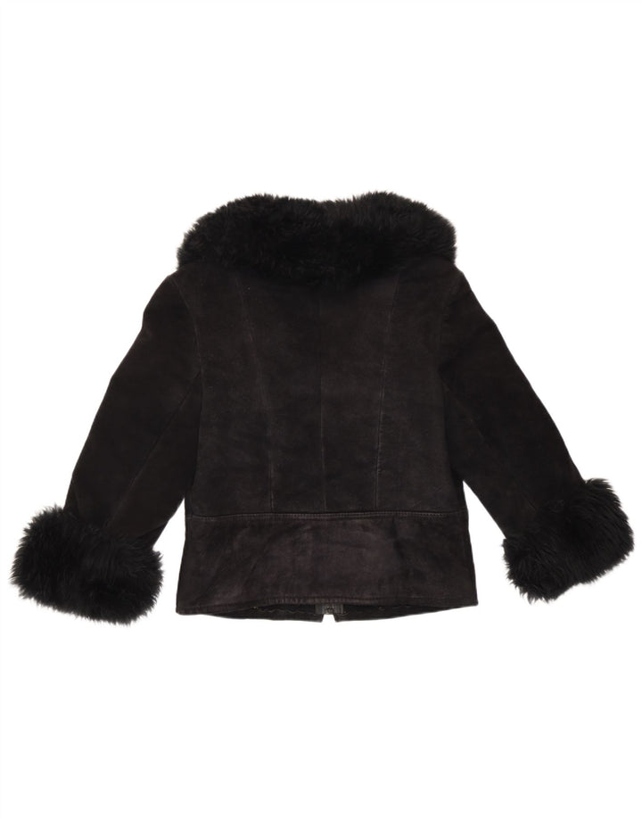 vintage Femme 3/4 Manches Veste En Daim UK 10 Petit Noir