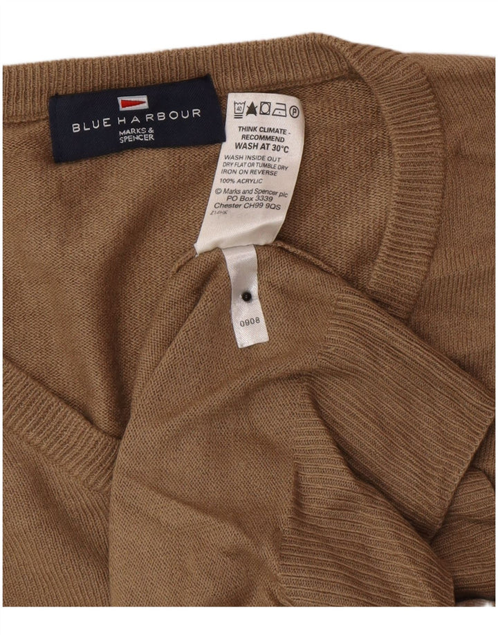 Marks & Spencer Pull à col en V Blue Harbour pour homme, petit, marron, acrylique
