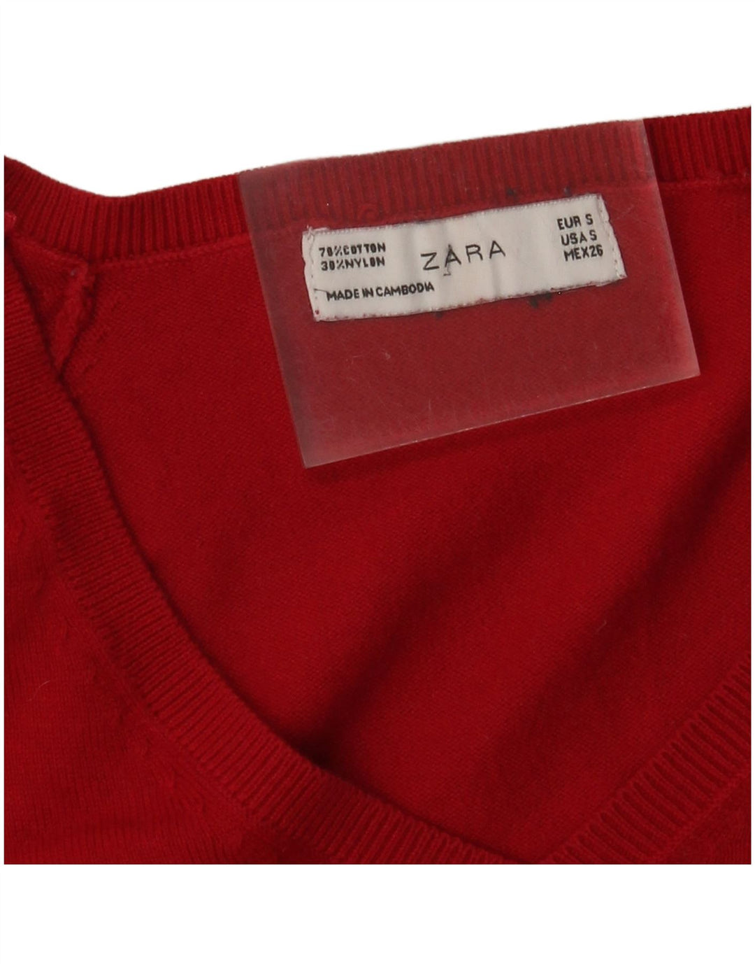 Zara Pull col en V pour femme UK 8 Petit coton rouge