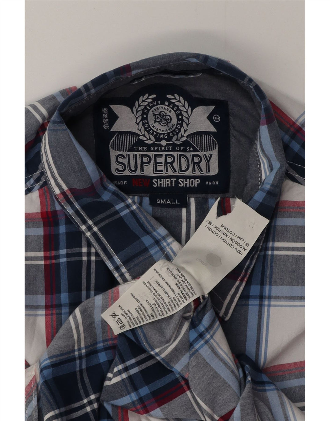SUPERDRY Chemise Homme Small Bleu Marine à Carreaux Coton