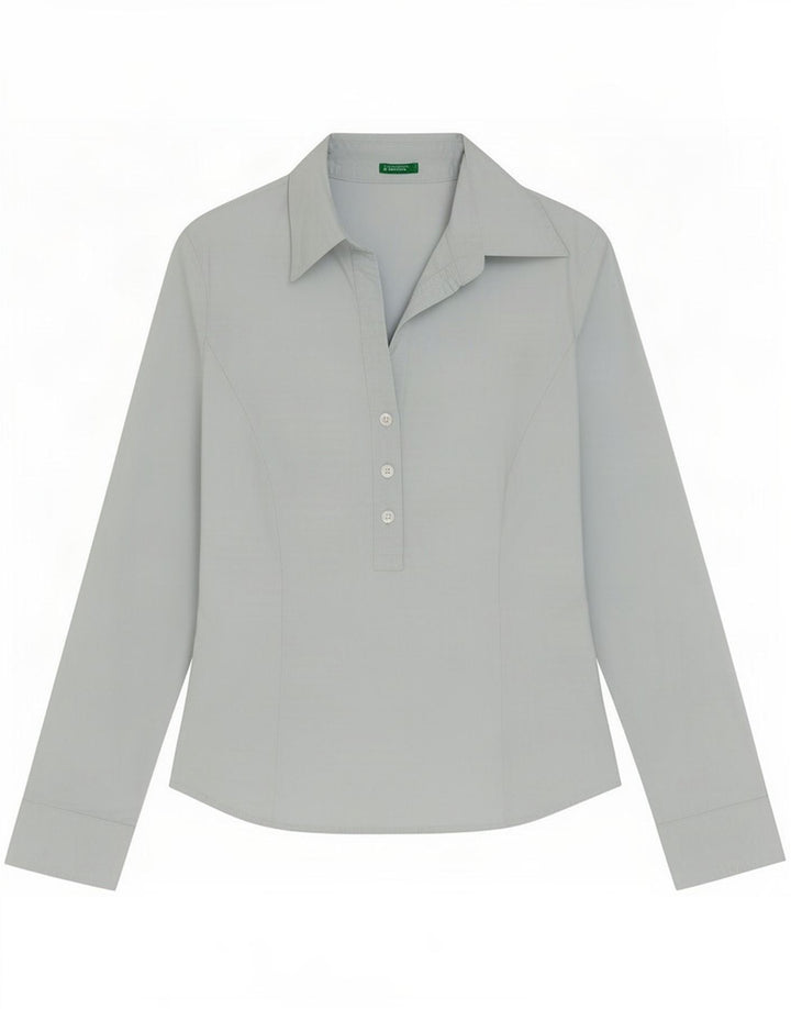 Benetton Chemise Pull Femme UK 10 Petit Bleu Coton
