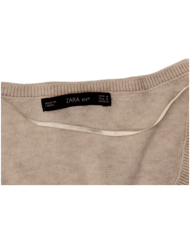 Zara Pull surdimensionné à col en V pour femme UK 14 Beige moyen
