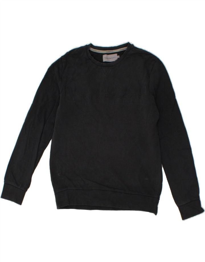 CALVIN KLEIN JEANS Womens Graphic Sweatshirt Jumper UK 14 Medium Black Vintage Calvin Klein Jeans and Second-Hand Calvin Klein Jeans from Messina Hembry 