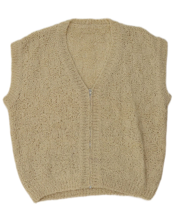 vintage Femmes Surdimensionné Sans Manches Cardigan Pull UK 18 XL Off White