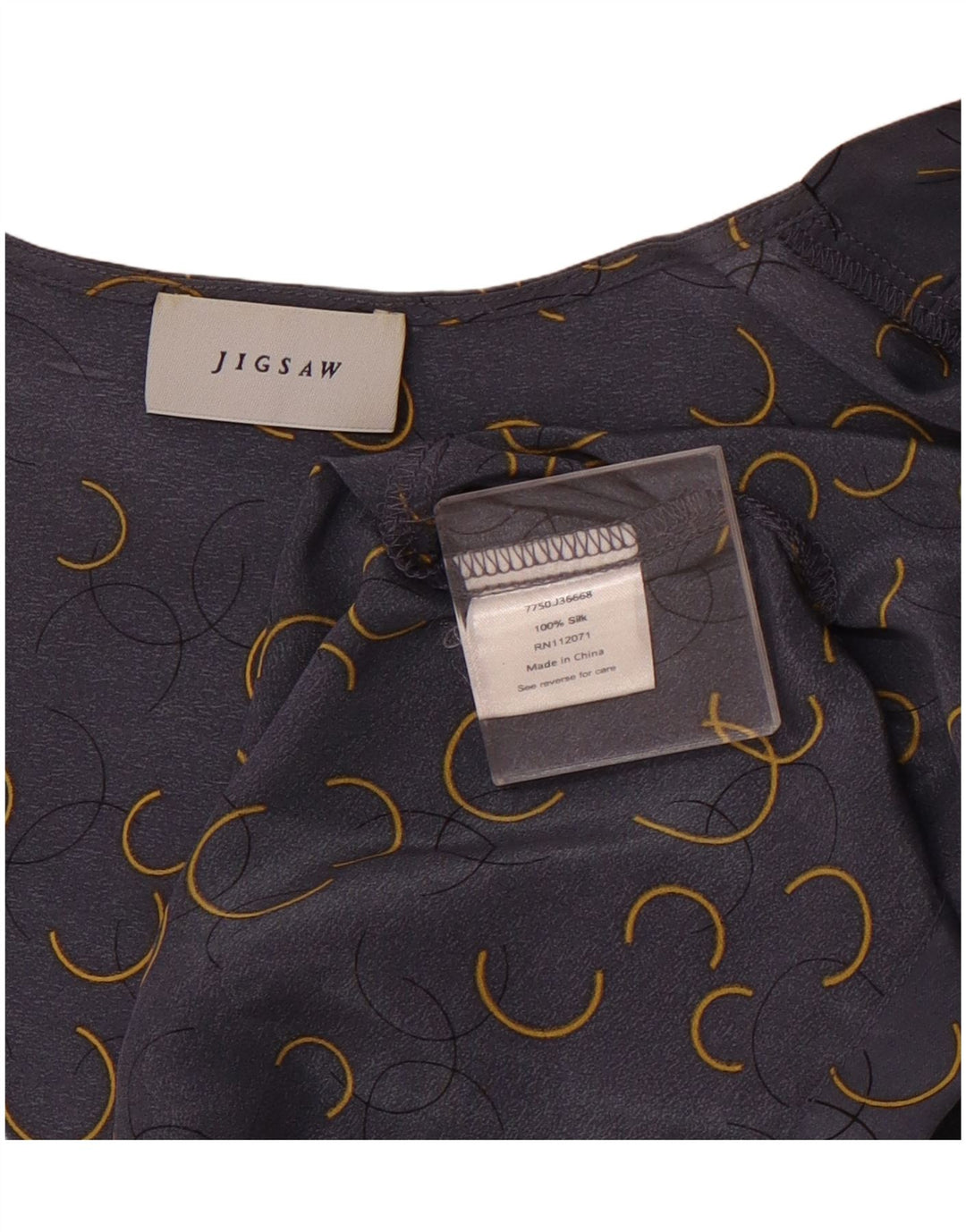 JIGSAW Cardigan à manches courtes pour femme UK 18 XL Gris géométrique en soie