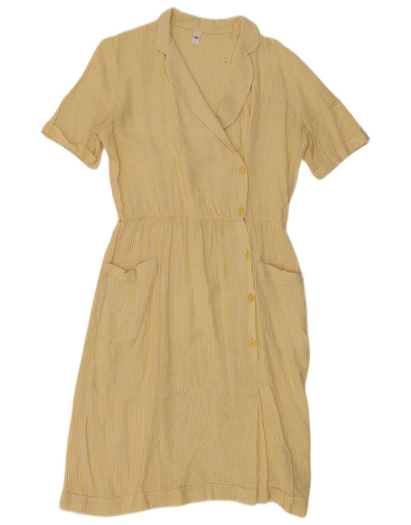 vintage Femme Manches Courtes Robe Chemise IT 46 Grande Rayure Jaune