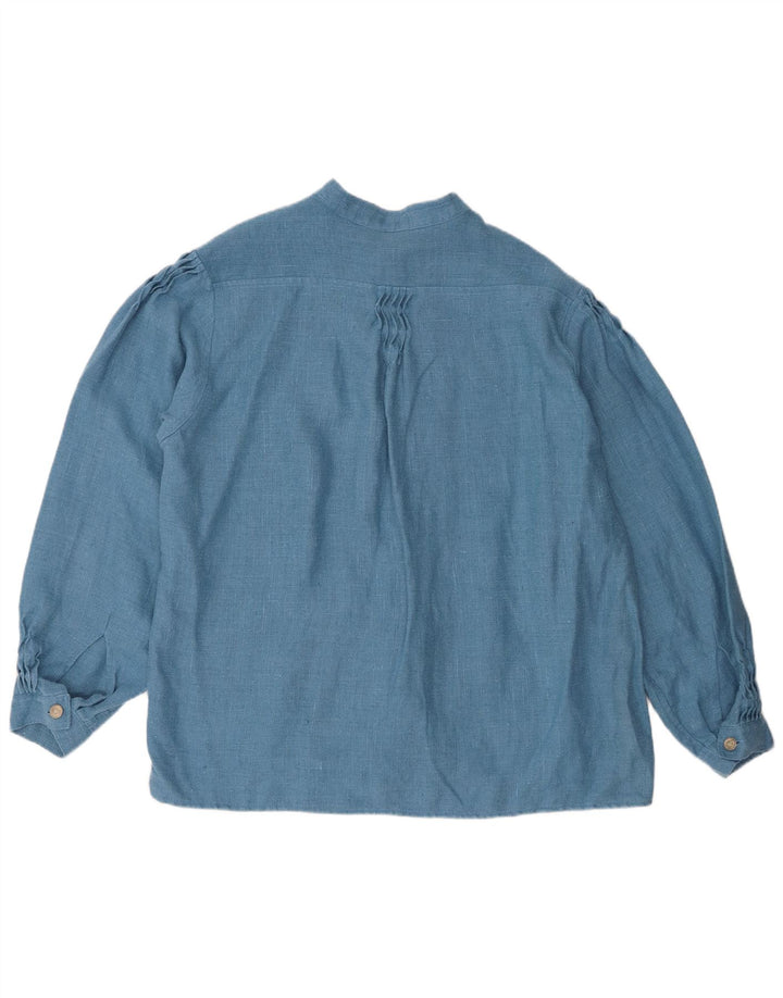 vintage Femmes Manches Longues Blouse Oversize Top EU 42 Grand Lin Bleu