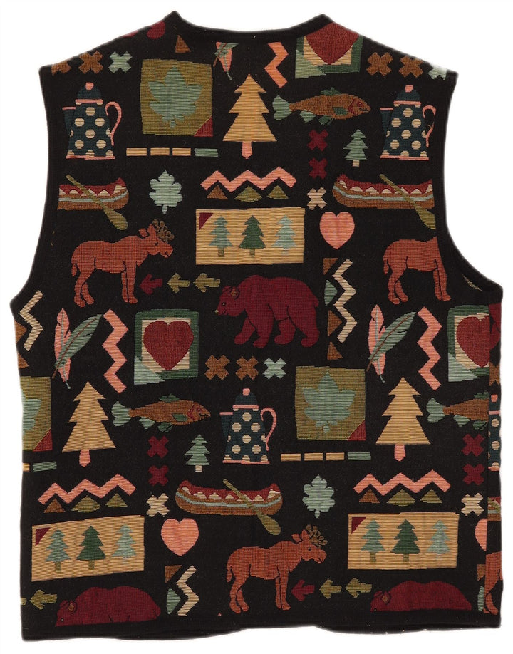 vintage Femmes OPEN Gilet UK 14 Grand Polyester Géométrique Noir