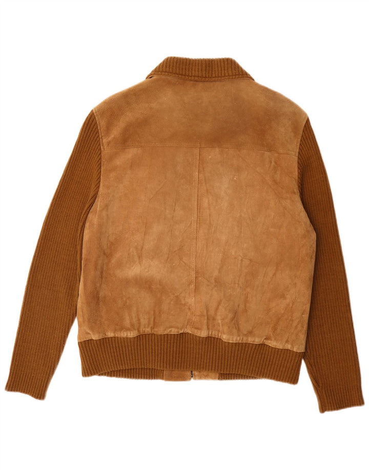 vintage Femme Daim Bomber Jacket IT 50 XL Beige Colourblock Cuir