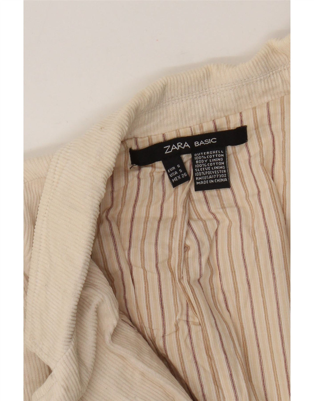 Zara Veste blazer en velours côtelé à 3 boutons pour femme UK 8 Petit coton beige
