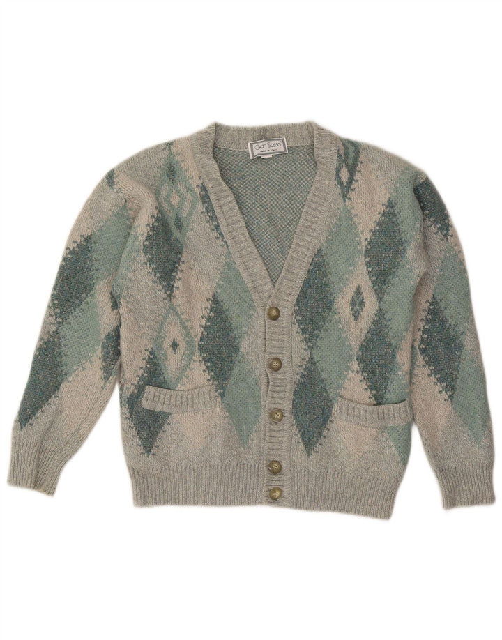 Gran Sasso Pull Cardigan Homme Gris Moyen Argyle/Diamant Laine