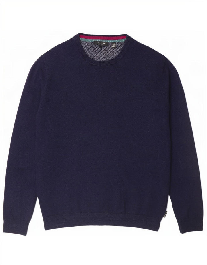 Ted Baker Pull à col rond pour homme Taille 4 Grande laine bleu marine