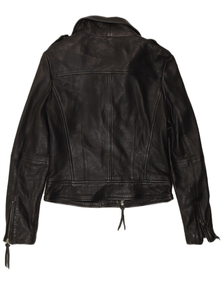 Muubaa Veste de motard en cuir pour femme UK 12 Cuir noir moyen