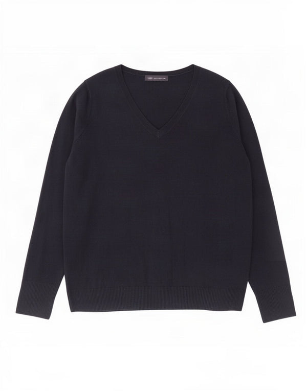 Marks & Spencer Pull col en V pour femme UK 16 Large Bleu marine Acrylique