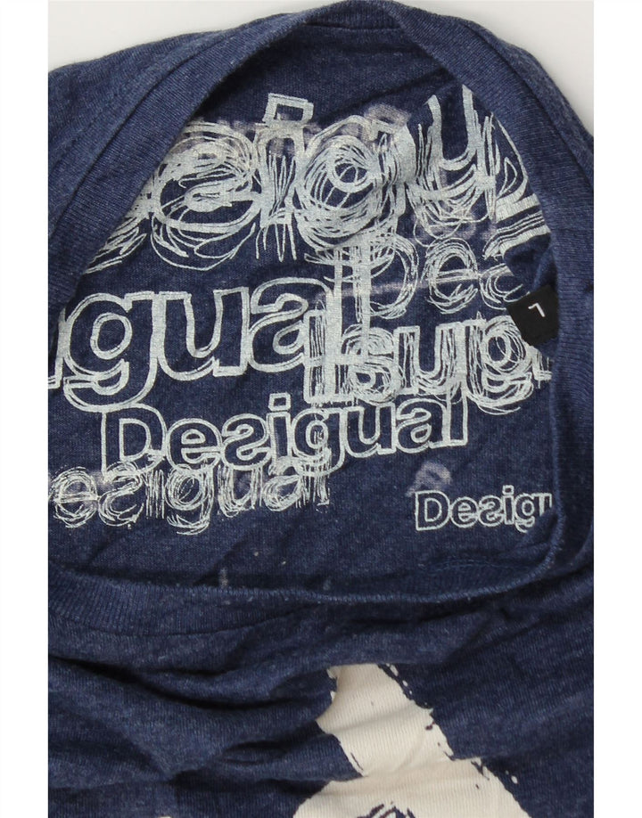 Desigual T-Shirt Graphique Haut Large Bleu Marine Coton Homme