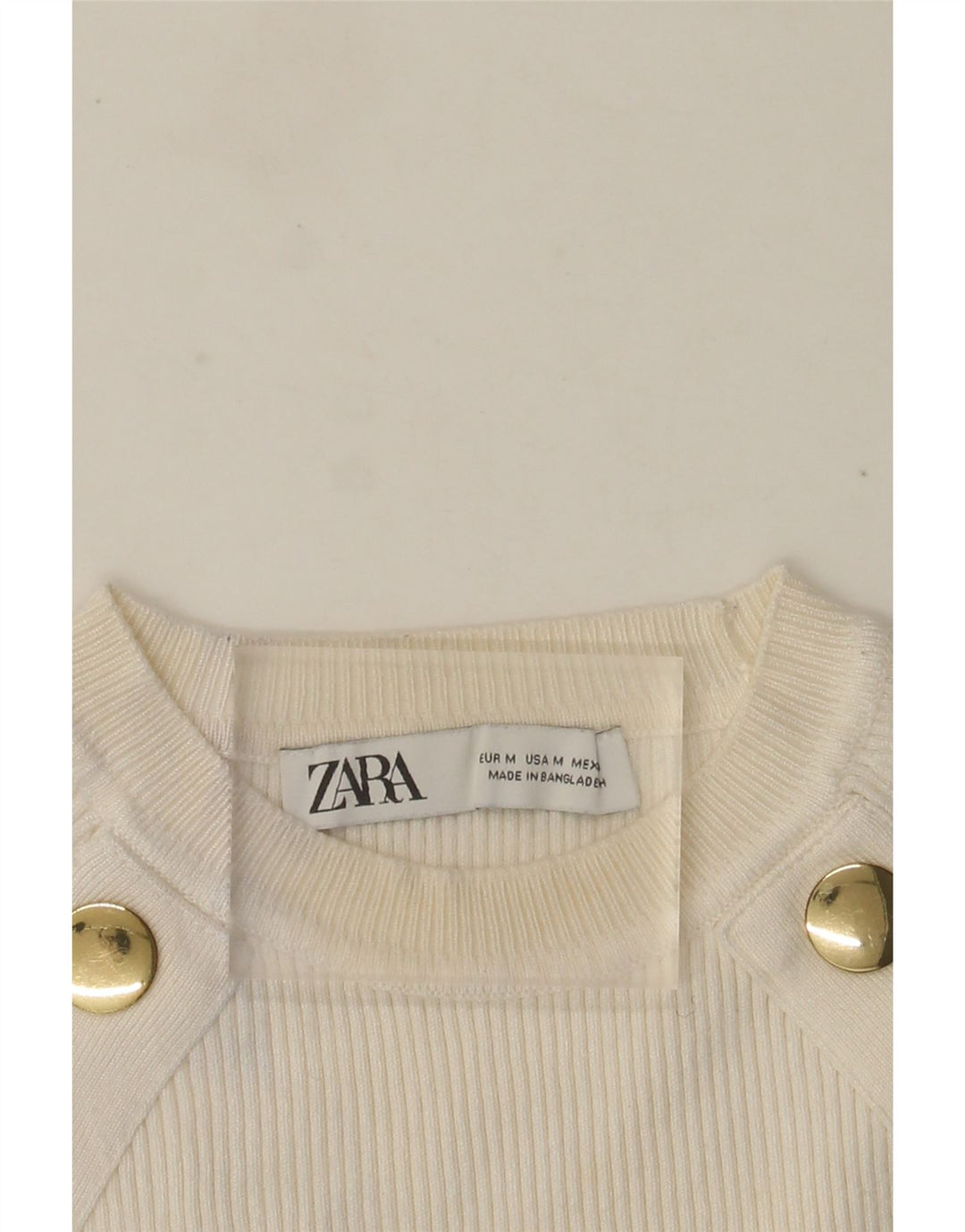 Zara Pull court à col rond pour femme UK 12 Blanc moyen