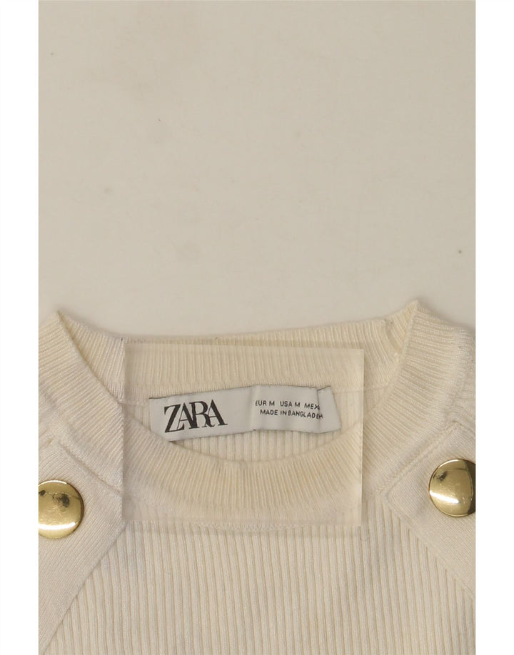 Zara Pull court à col rond pour femme UK 12 Blanc moyen