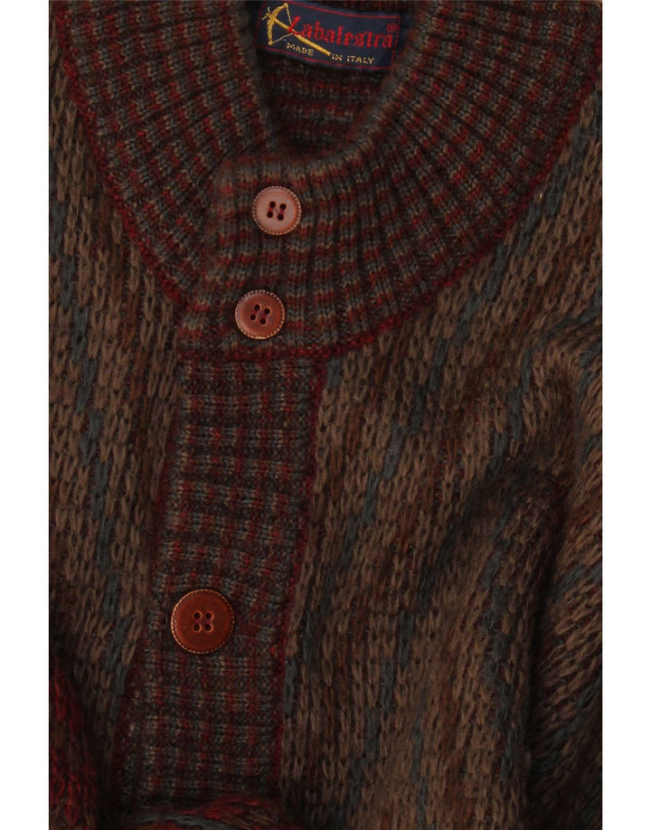 vintage Mens Cardigan Pull Moyen Bourgogne Géométrique