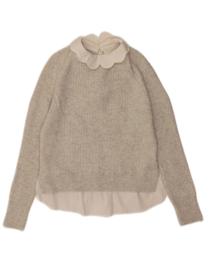 Ted Baker Pull surdimensionné à col rond pour femme US 0 2XS Gris laine
