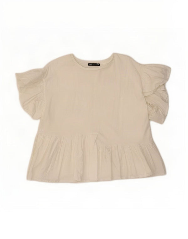 Zara Femme Chemisier Top UK 14 Moyen Blanc Coton