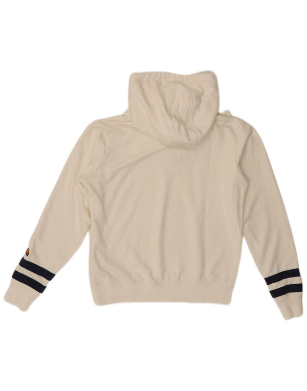 Ellesse Pull à capuche court surdimensionné pour femme UK 10 Petit blanc rayé