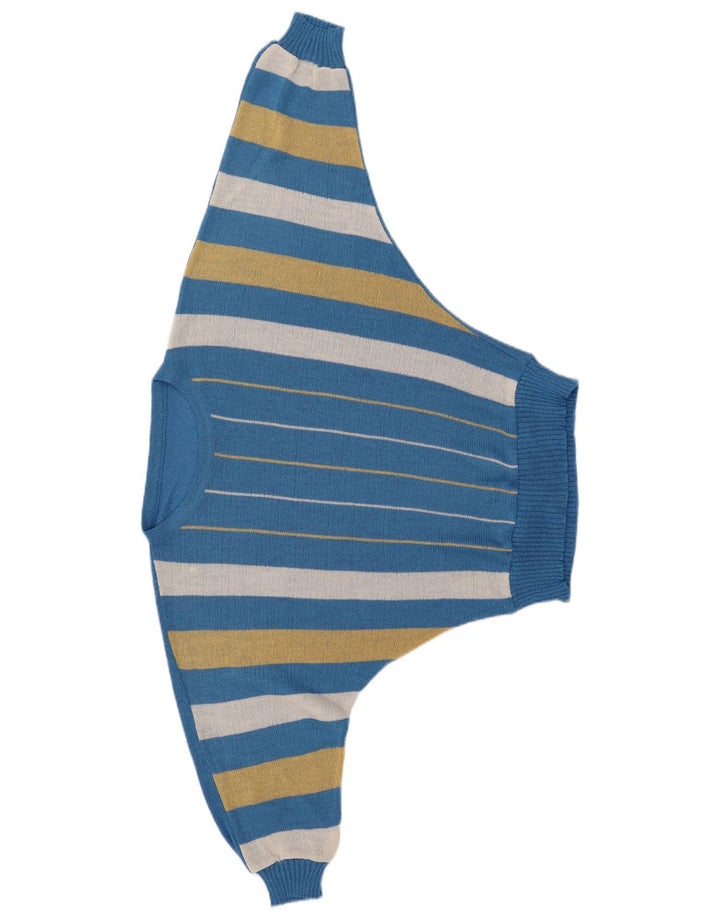 VINTAGE Femmes Batwing Boat Neck Jumper Sweater IT 40 Petit Bleu Rayé