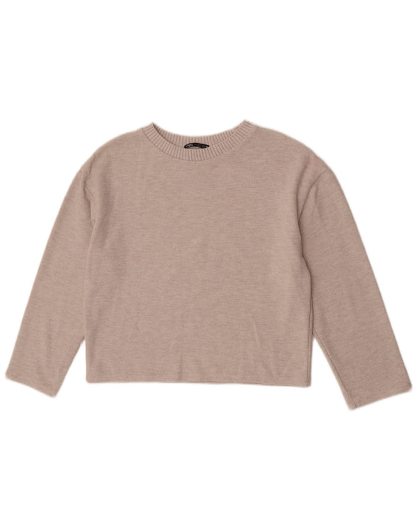 Zara Pull court à manches 3/4 et col bateau pour femme UK 10 Small Beige