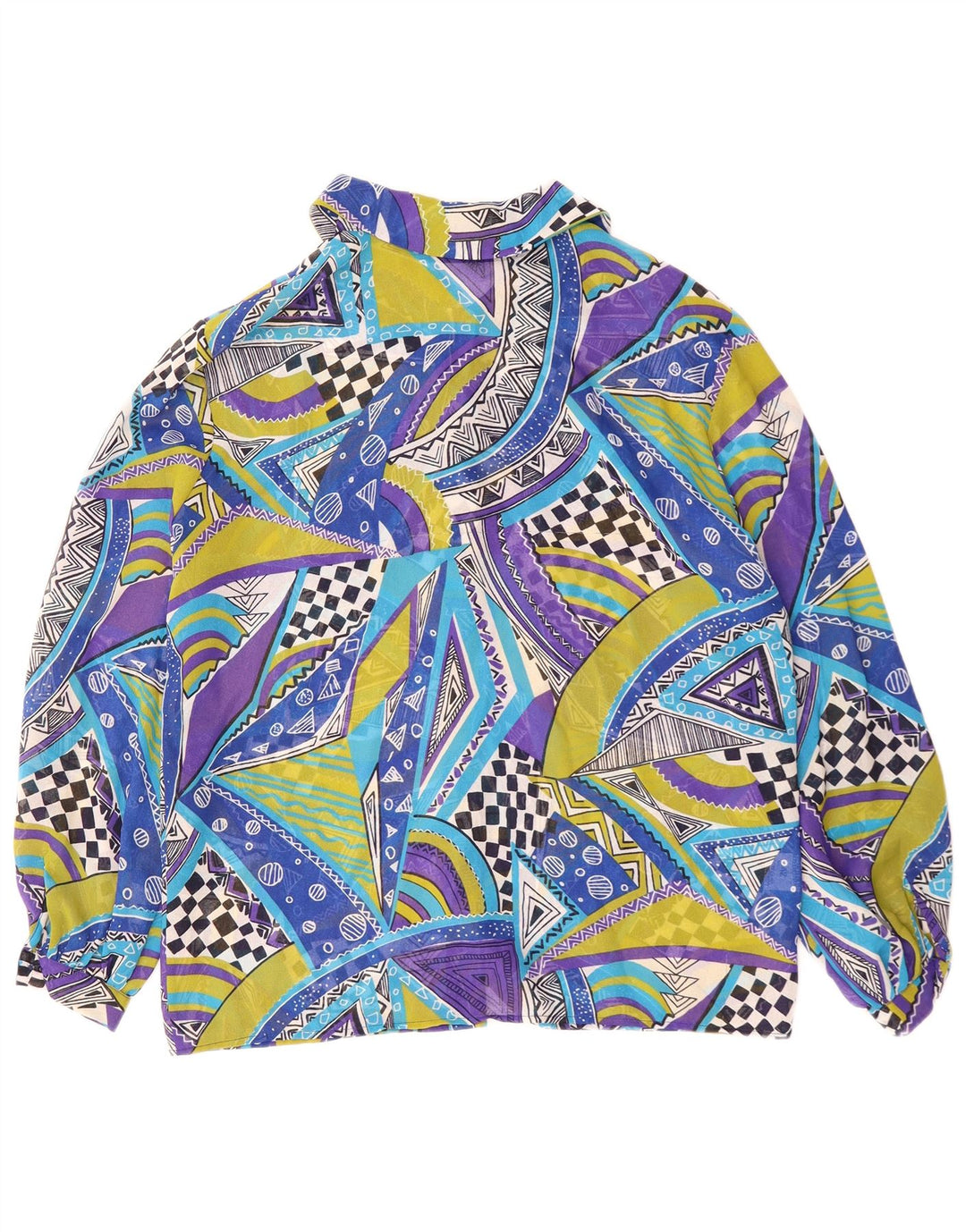 VINTAGE Chemisier Femme IT 42 Bleu Moyen Géométrique Polyester