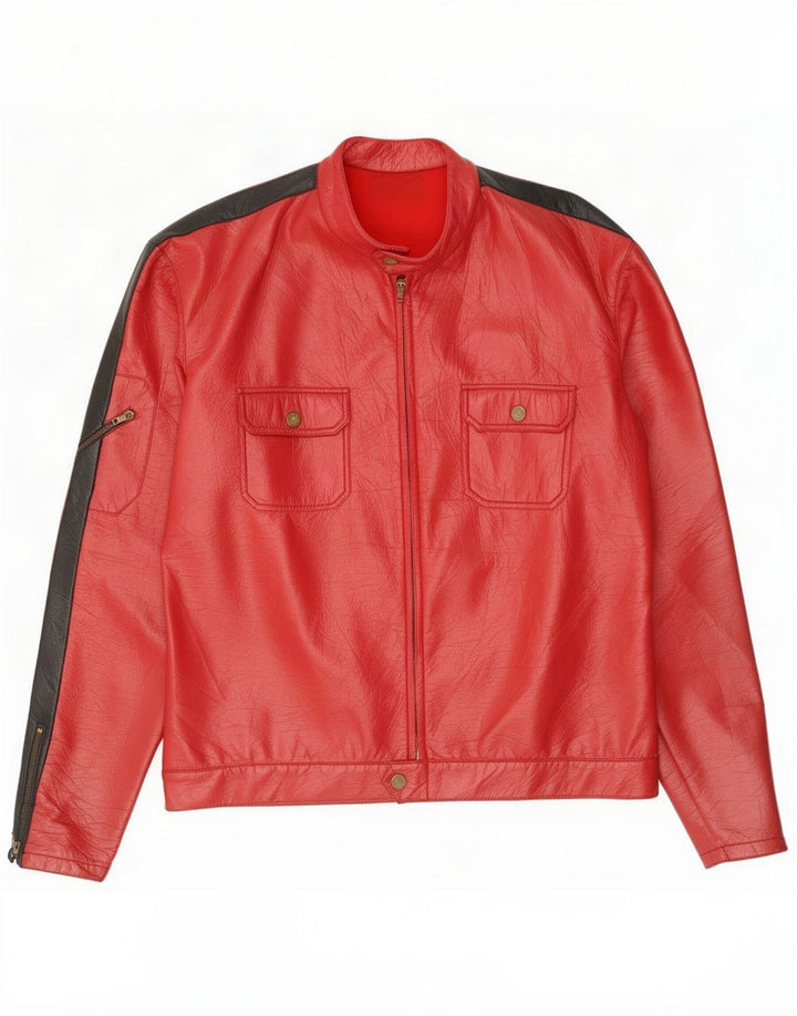 Vintage Veste en cuir pour homme UK 40 Large Rouge Colourblock