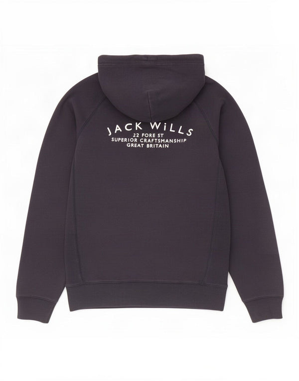 Jack Wills Pull à capuche zippé graphique pour homme en coton bleu marine moyen