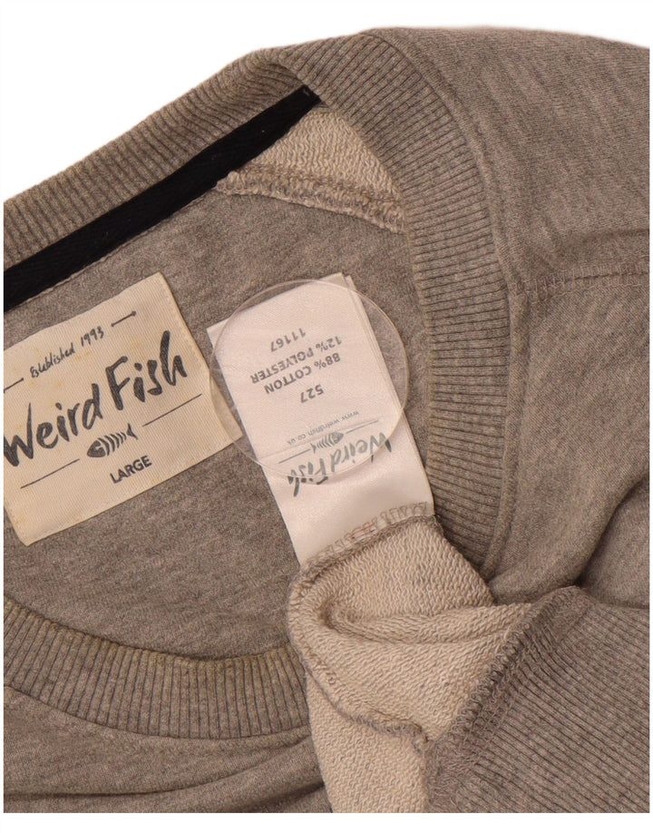 WEIRD FISH Mens Graphic Sweatshirt Jumper Large Grey Cotton