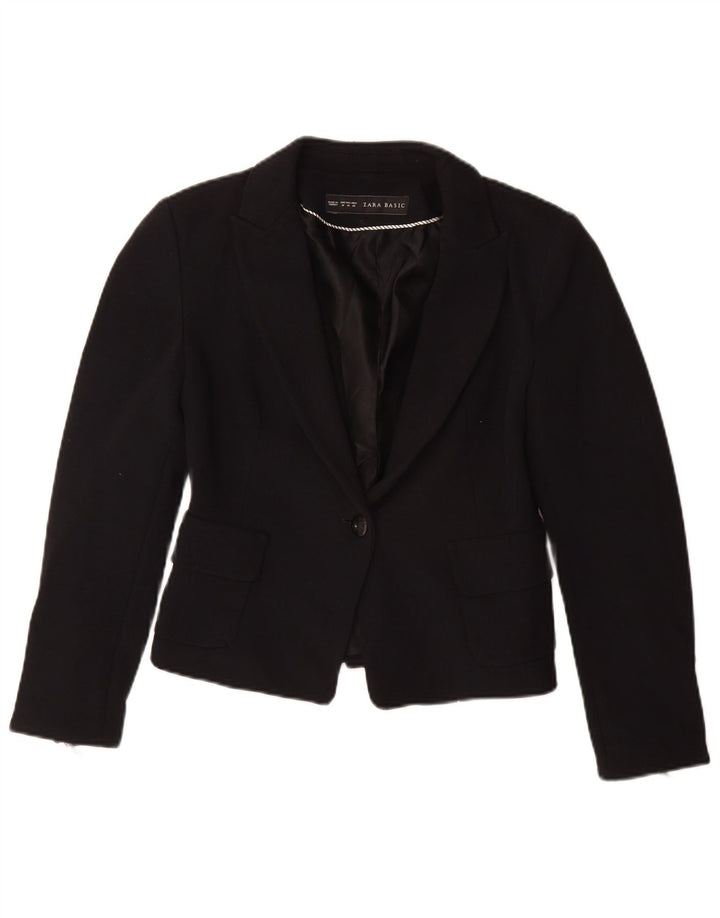 ZARA Femme 1 Bouton Blazer Veste UK 12 Moyen Noir