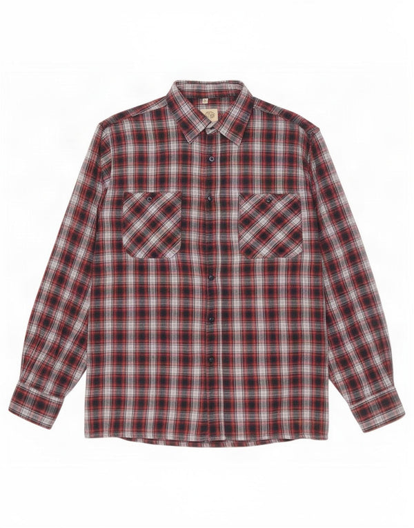 Follie Mens Flannel Shirt Size 43/44 XL Red Plaid Cotton
