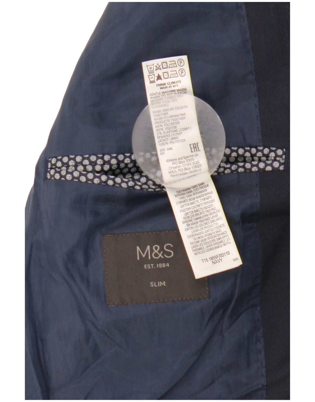 Marks & Spencer Veste blazer slim à 2 boutons pour homme UK 38 Bleu marine moyen