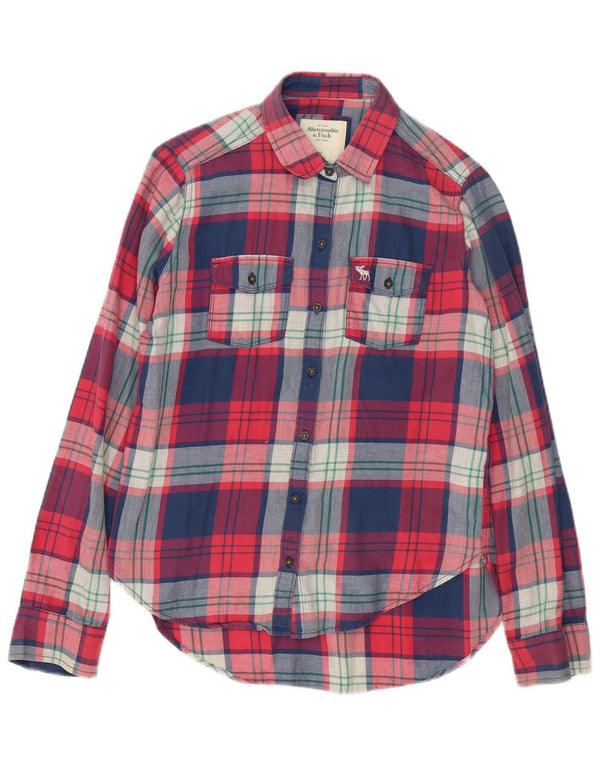 Abercrombie & Fitch Chemise surdimensionnée en flanelle pour femme UK 6 XS Rouge à carreaux en coton