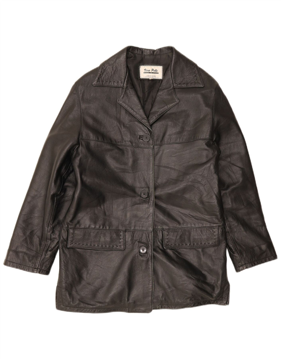 Veste en cuir femme vintage IT 44 Cuir noir moyen