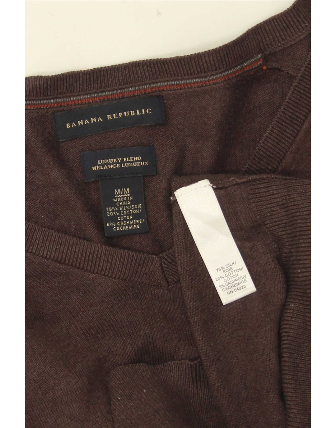 Banana Republic Pull Col V Homme Marron Moyen Soie