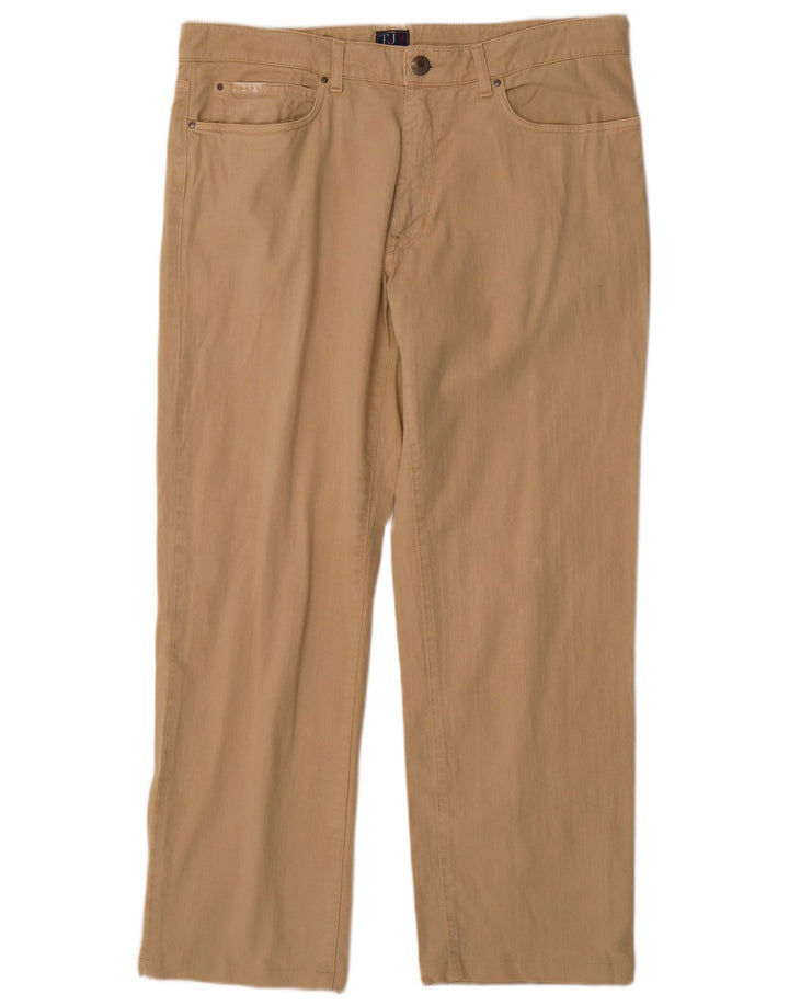 TRUSSARDI Pantalon décontracté droit pour homme W38 L29 Beige Coton