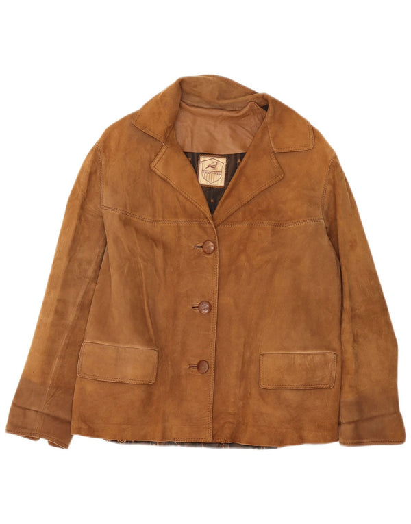 VINTAGE Femme 3 Boutons Blazer En Daim Veste UK 16 Grand Marron