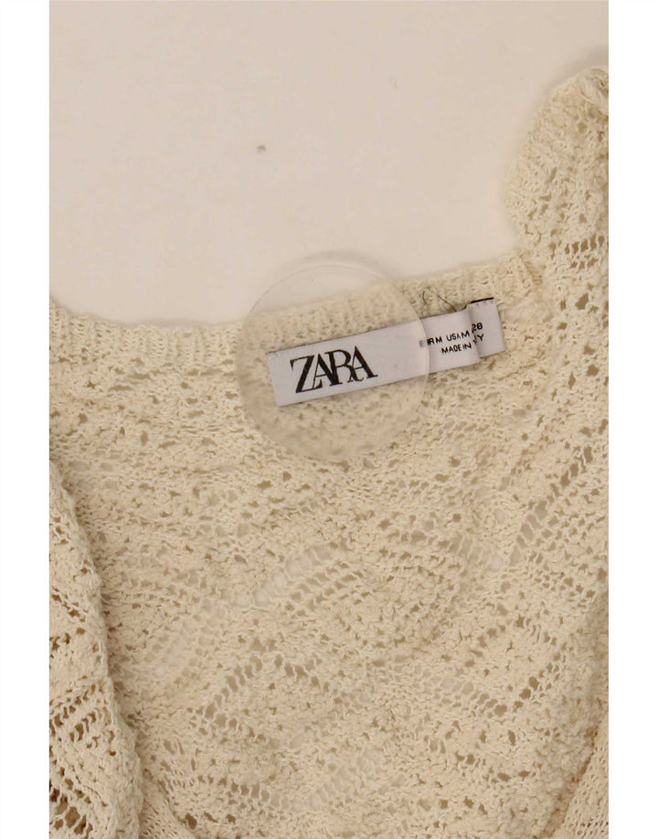 Zara Robe pull à manches 3/4 pour femme UK 12 Medium Blanc Polyester