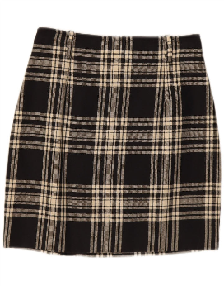 vintage Femme Mini Jupe IT 42 Medium W28 Black Check Wool