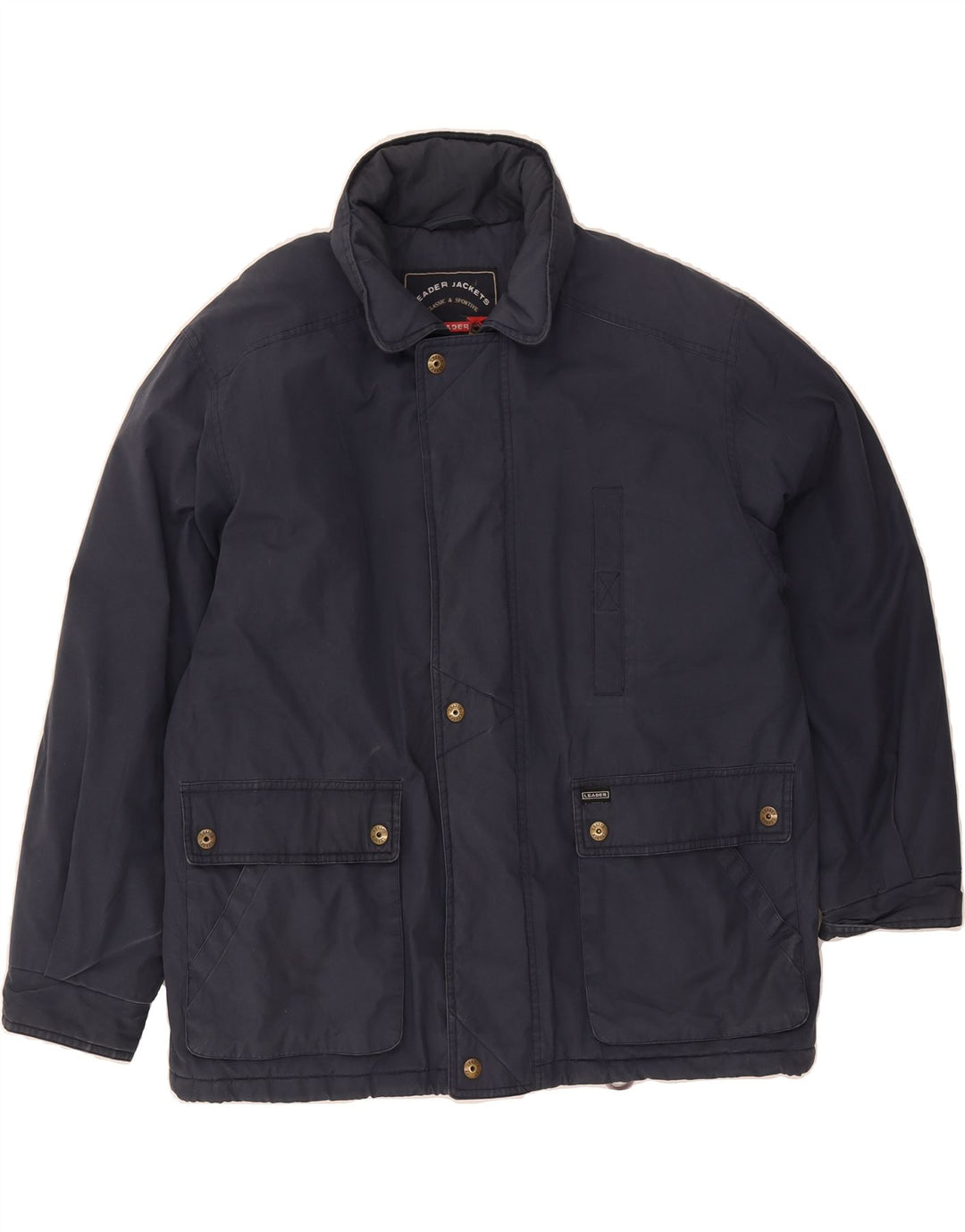 LEADER Mens Hooded Windbreaker Jacket UK 40 Large Navy Blue Vintage Leader and Second-Hand Leader from Messina Hembry 