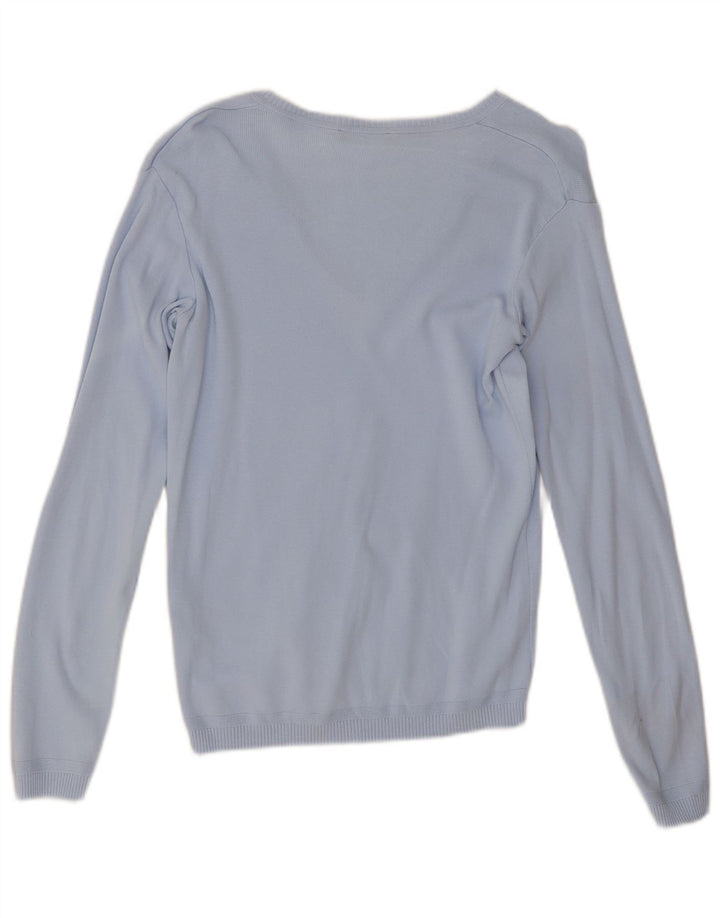Benetton Pull col V pour femme UK 12 Bleu moyen Coton