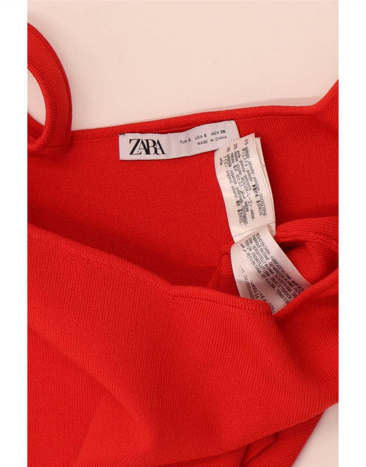 Zara Femme Crop Cami Top UK 8 Petit Rouge Polyester