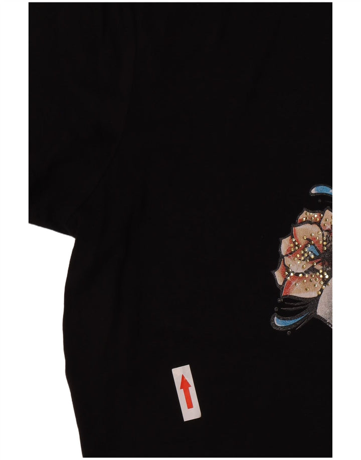 Liu Jo T-Shirt Graphique Femme UK 12 Medium Noir Viscose
